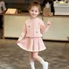 Conjunto de Suéter para Niñas Otoño Invierno Nuevo Jacquard Cuadros Tejido Traje Falda Bebé Lindo Estilo Coreano Suéter Vestido de Princesa