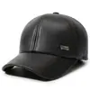 Gorra de béisbol de cuero liso de color sólido transfronteriza sombrero para exteriores para hombres de mediana edad y ancianos con terciopelo grueso resistente al viento cálido sombrero de pico