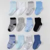 12 Pares de Calcetines Antideslizantes con Puntos para Niños, Calcetines para Bebés y Niños Pequeños, Calcetines Coloridos de Media Caña, Calcetines Antideslizantes para Trampolín para Niños y Niñas