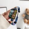 Para Apple Watch 678910 Generación Correa Delgada de Lona con Oso Denim Hebilla Plegable Magnética de Cintura Pequeña Pulsera