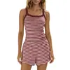 Conjunto de dos piezas de verano 2026 a rayas con tirantes y shorts, transfronterizo europeo y americano para mujer, ropa casual para el hogar, adecuado para usar al aire libre, estilo vacacional