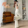 Calça Jeans Elegante de Perna Larga para Verão, Fina, Cintura Alta, Cobre a Barriga, para Mulheres
