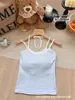 Estilo Garota Popular Top Regata Listrado Falso Duas Peças com Bojo, Ajuste ao Corpo, Valoriza a Silhueta, Peça de Sobrepor, Costas Bonitas, Costas Nuas