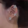 Estilo Minimalista com Flores Incrustadas de Diamante e Estrelas-do-Mar, Design Simples, Presilhas de Orelha Não Perfuradas de Nicho, Ganchos de Orelha, Brincos, Brincos de Cristal para Mulheres