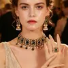Moda Europea y Americana Estilo Étnico Estilo Retro Indio Gema Perla Borla Gargantilla Exagerada Pendientes Anillo Juego de Joyería