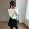 Falda Corta Suave y Amigable con la Piel de Línea A Anti-Exposición Botón Cintura Alta Falda de Lana Línea A Media Falda para Mujer 26 Invierno H100509