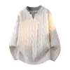 Suéter de punto trenzado retro en stock con colores contrastantes, talla grande, nuevo suéter casual holgado de invierno para hombre 2026