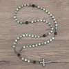 Collar con Colgante de Cruz para Hombre Europeo y Americano Piedra de Ojo de Tigre Obsidiana Cuentas Redondas Cadena Larga Cruz de Hematita Cruz de Rosario