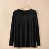 Tops de Primavera Tamanho Plus M-5Xl para Mães Gordinhas, Camisetas de Manga Comprida Femininas Tamanho Plus, Camisetas Básicas de Gola Redonda para Meia-Idade e Idosas para Primavera e Outono