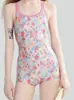 Maiô de Uma Peça Feminino para Competição Perna Curta Estilo Novo Man Hua Yun Piscina Especial Fonte Termal Super Bonito