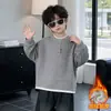 Ropa de Invierno para Niños Sudadera con Capucha Gruesa de Cuello Redondo Falsa de Dos Piezas Estilo Coreano Suéter de Forro Polar para Niños Ropa para Niños Pequeños y Medianos Comercio Exterior