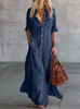 2026 Estação Independente da Amazon Vestido Longo Gola Camisa Botão Moda Patchwork Bolso Europeu e Americano Comércio Exterior Transfronteiriço