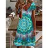 Vestido casual com estampa de flores 3D e tendência de rua da moda 2024 direto da fábrica, manga curta e decote em V