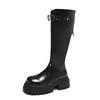 Botas largas para mujer, colección otoño/invierno 2026, estilo europeo y americano, diseño simple y elegante, punta cuadrada, suela gruesa, botas de caña alta con cremallera trasera y hebilla de cinturón