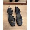 Sandalias de Dedo Cerrado Estilo Francés con Flor de Camelia para Mujer, Nuevos Tacones Altos Retro Verano 2026 con una Sola Tira y Tacón Romano Grueso