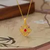 Collar con Colgante de Flor Ruyi Filigrana para Mujer, Nuevo Estilo Chino con Diseño de Pedrería, Cadena para Suéter de Alta Gama Versátil Elegante Vintage