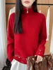 Suéter de Punto Grueso para Mujer Invierno 2026, Nuevo Estilo, Cuello Alto, Media Cremallera, con Dobladillo de Ganchillo Hueco, Suéter de Lana