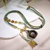 Cuerda Trenzada Estilo Tíbet Cuerda para Colgar Thangka de Gama Alta Cuerda con Colgante de Ámbar y Cinabrio Cuerda para Collar de Amuleto de Buda Cuerda Multicolor Hecha a Mano