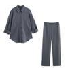 Comercio Exterior Venta al por Mayor Ropa Europea y Americana Camisa de Rayas de Manga Larga y Corta Ajustable + Pantalón Ancho de Rayas con Pliegues Traje F611295/6
