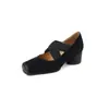Zapatos de Ballet Retro de Punta Cuadrada para Mujer Calzado de Exterior Zapatos con Correa de Tacón Medio Zapatos de Ballet de Piel de Vaca Punta Cuadrada Nariz de Cerdo Mary Jane