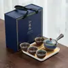 Infusor de Chá para Preguiçosos em Cerâmica Barro Preto Conjunto Automático de Chá Conjunto Pequeno Pote Portátil de Viagem com Alça Lateral Bandeja de Chá Chá Gongfu
