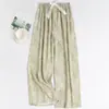 Pantalones de pijama de algodón y seda para mujer, nuevos pantalones florales de verano anti-mosquitos, se pueden usar afuera, pantalones para el hogar, algodón artificial, talla grande, pantalones finos para el hogar