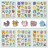 Conjunto Popular de 6 Folhas Grandes com 100 Adesivos, Coleção de Adesivos 2D de Desenho Animado Anime, Adesivos de Animais Sanrio para Diários