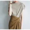 Falda de Color Mostaza Mate con Diseño Cruzado, Cintura Alta y Abertura Lateral hasta la Rodilla, Prenda Inferior de Moda para Mujer, Versátil