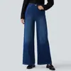Calça jeans de malha macia estilo americano, cintura alta, perna larga, para mulheres, solta e modeladora, calça comprida azul escuro de perna reta, jeans preto
