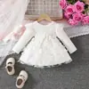 Amazon 0-1 ano menina doce borboleta malha manga longa vestido faixa de cabelo moda bebê menina pit strip vestido