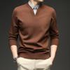 Suéter Genuíno Hengyuanxiang Dois em Um com Gola Camisa para Homens, Outono e Inverno Espessado 500g Camisa Base de Tricô Quente para Homens