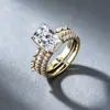 Anel stackable de prata de lei S925 europeu e americano, luxo leve, vintage, com moissanita, conjunto de anéis de casamento moderno e sofisticado para mulheres