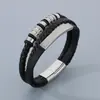 E-commerce Transfronteiriço Pulseira Curva de Aço Inoxidável Trançado de Titânio para Homens Fivela Magnética Pulseira de Couro Multicamadas Personalizada Venda por Atacado
