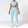 Traje fitness sem costura de alta elasticidade com mangas compridas e alças, combinável livremente, adequado para corrida, yoga e uso casual
