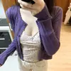 Cardigan de Tricô Roxo 2026 para Mulheres, Nova Coleção Início da Primavera Estilo Coreano Slim Fit Curto Versátil Moda Top Jaqueta Spicy Girl