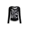 Camiseta de Manga Larga a Rayas con Cuello Redondo, Adelgazante, Sexy, Estilo Chica Caliente, Falsa de Dos Piezas para Mujer 40231