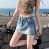 Falda de mezclilla lavada retro estilo americano para mujer 2025 nuevo estilo chica hot cintura baja falda línea A falda cadera chica hot