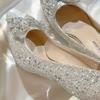 Zapatos de Boda de Cristal Nuevos 2024 Tacones Altos Plateados para Mujer Tacones Gruesos con Pedrería Zapatos de Dama de Honor Zapatos para el Vestido de Novia Principal