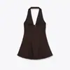 Ropa de Mujer de Exportación Europea y Americana Transfronteriza Aliexpress Popular Otoño Nueva Moda Vestido Corto sin Espalda de Cuello Halter con Cuello en V