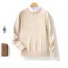 Outono e Inverno Novo Tricô 100% Lã Masculino Quente Simples Gola Redonda Casual Versátil Tricô Base Elegante