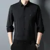 Nuevas Camisas de Manga Larga para Hombre de Primavera y Otoño con Estampado Digital, Sin Costuras, Sin Planchar, Alta Elasticidad, Modernas, Camisas de Manga Larga para Hombres de Mediana Edad