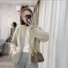 Cardigan Suéter Casaco Tricot Lazy Novo Estilo Coreano Outono e Primavera Zíper Dupla Face Costela Cor Pura Gola Redonda Retrô