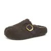 Zapatos tipo Birkenstock de suela gruesa, puntera peluda, medias pantuflas para mujer, calzado de exterior, nuevo estilo 2026, otoño e invierno, persona perezosa, hogar, pantuflas de algodón con felpa