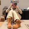 Botas de Neve de Lã Sangpo para Mulheres, Estilo Dupla Face, Botas Curtas de Pelo Boken Batata Pequena, Sapatos de Algodão Grossos Quentes com Forro de Lã para Mulheres