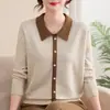 Colección de otoño para mujeres de mediana edad: Suéter ligero de punto con cuello mandarín, de manga larga, top base elegante para primavera y otoño