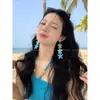 Vacaciones en la Isla~ Pendientes Tejidos de Estrellas de Mar Coloridas Estilo Resort para Mujer, Pendientes de Alta Gama, Pendientes Exagerados Impresionantes para la Costa
