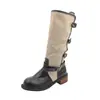 Botas Altas Retro de Retazos para Mujer, Nuevo Estilo Otoño 2026, Botas de Caballero con Hebilla de Cinturón, Botas Vaqueras de Tubo Alto con Tacón Grueso