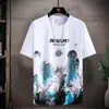 Camiseta Deportiva y Casual para Hombre Verano Seda de Hielo Delgado Tendencia Camiseta de Manga Corta Traje Corto Estilo Chino Pintura de Paisaje Superior
