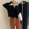 Estilo casual com capuz, curto, macio, suéter Nuo, casaco feminino, primavera, estilo preguiçoso, solto, suéter interno, cardigã, top
