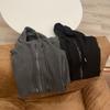 América/Otoño Retro Americano Hombro Derecho Negro y Gris Textura de Puntos Sudadera con Cremallera Ajustada Corta